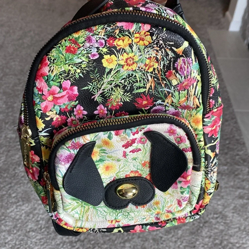 Betsey Johnson Mini Backpack Bag Floral Puppy Dog Two Pouches